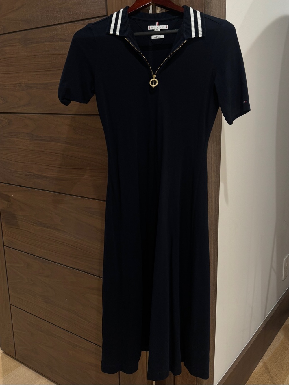 Tommy Hilfiger Navy Polo Zip Midi Dress with Contrast Collar